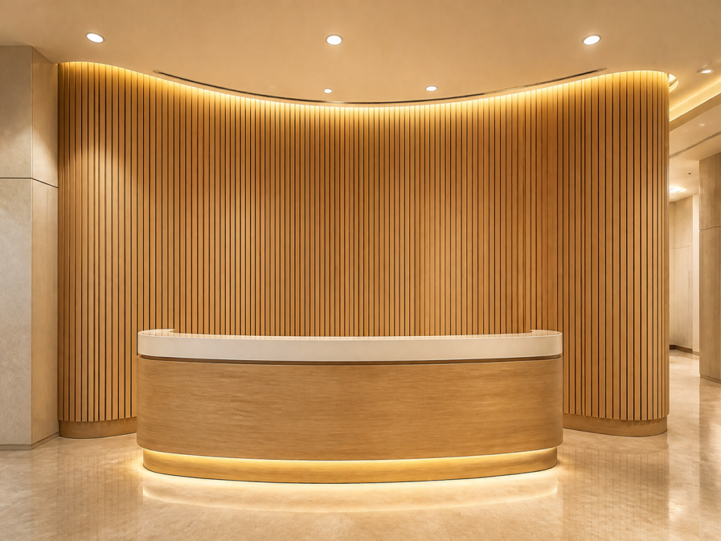 WPC wood plastic composite wall panel for hotel reception interior decoration