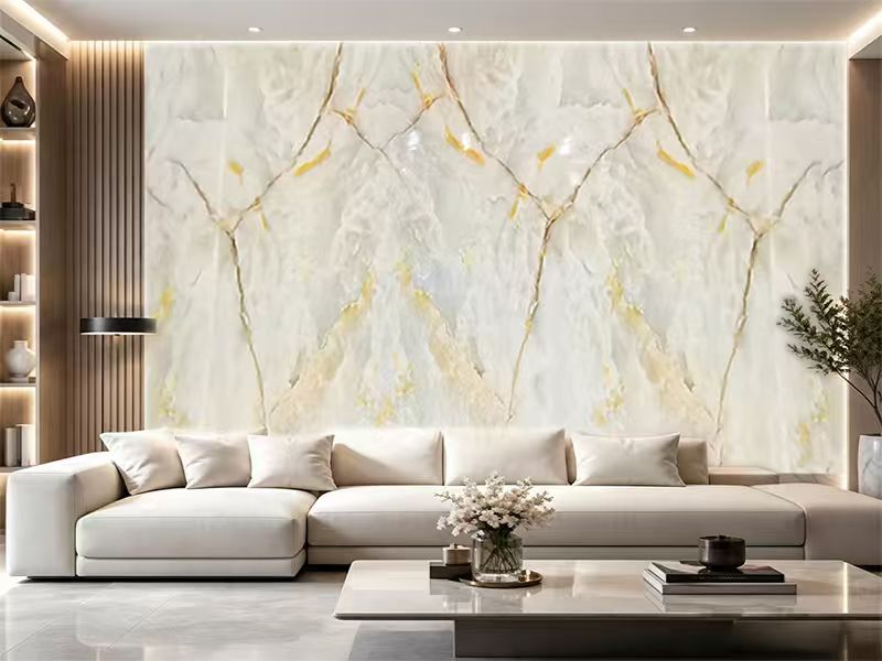 PVC marble sheet white base with gold mesh veins for modern living room feature wall