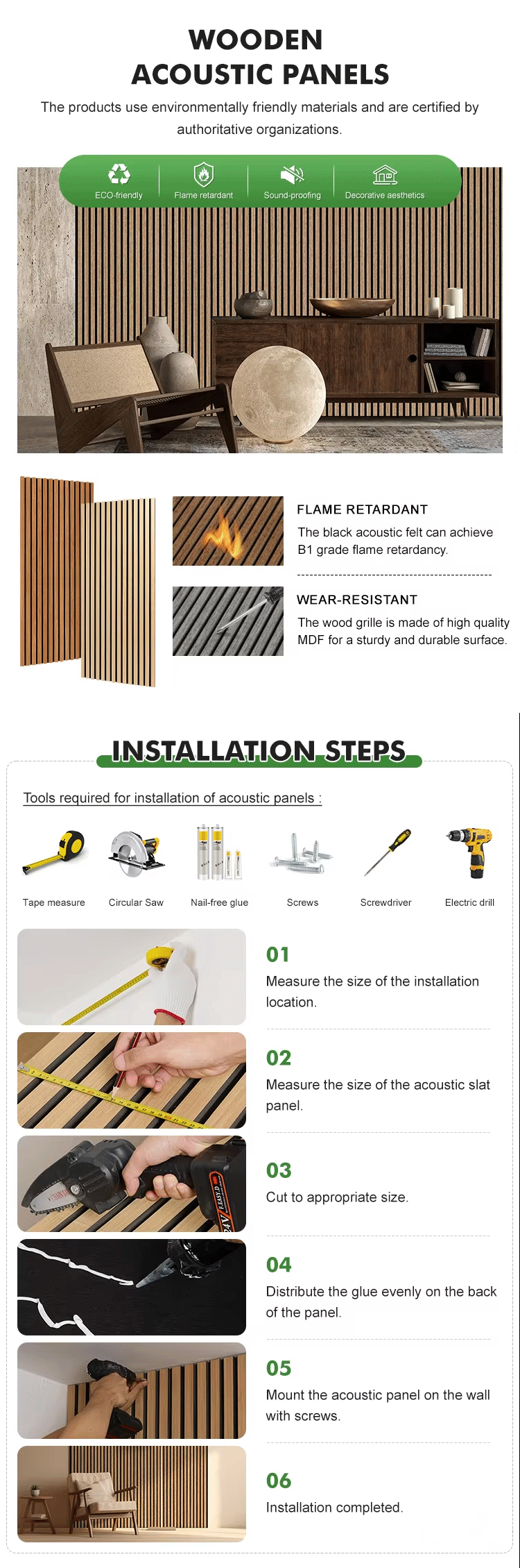 60*60cm Slat Wooden Wall Panels Acoustic product detail 2