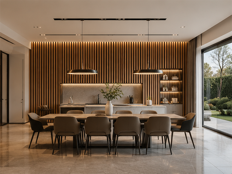 Acoustic wall panel dining room interior decoration villa dining space