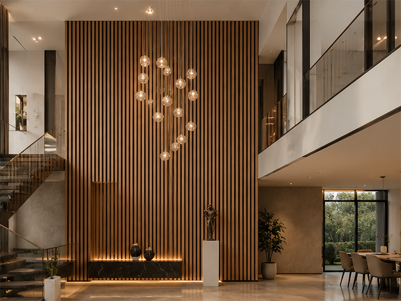 Acoustic wall panel villa lobby interior decoration project