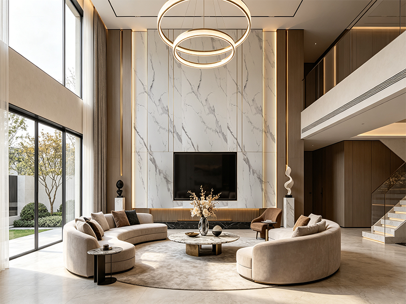 PVC marble sheet for villa high ceiling living room TV accent wall
