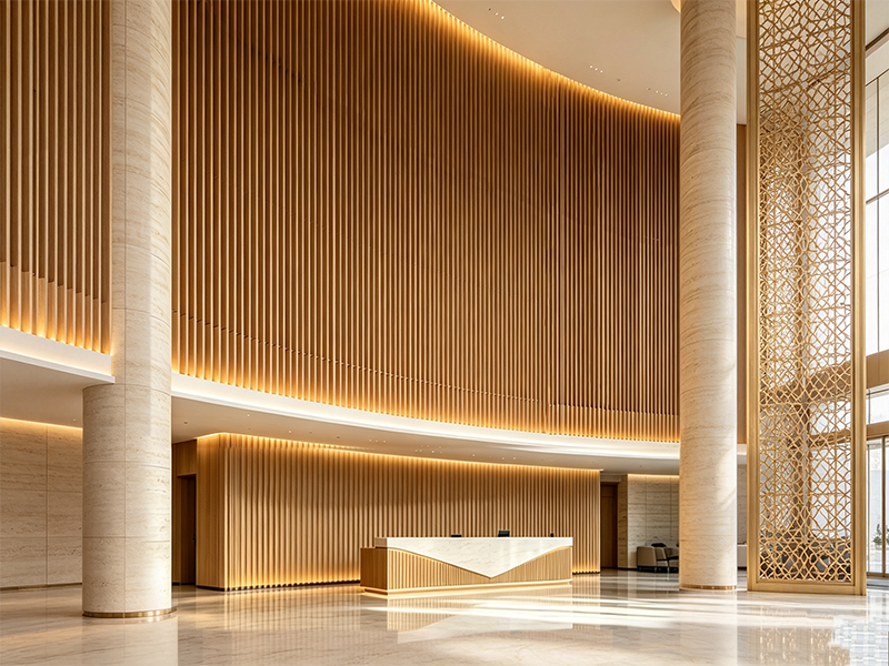 WPC fluted wall panel for lobby commercial interior project