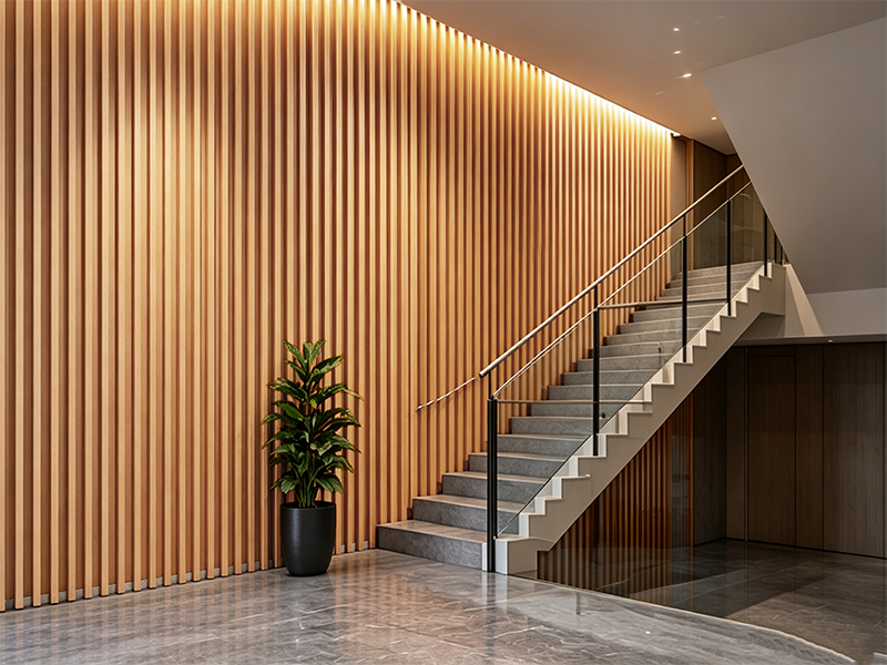 WPC fluted wall panel for staircase interior wall cladding