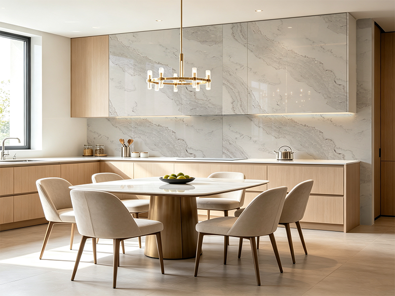PVC marble sheet light marble pattern for open kitchen dining room wall cladding