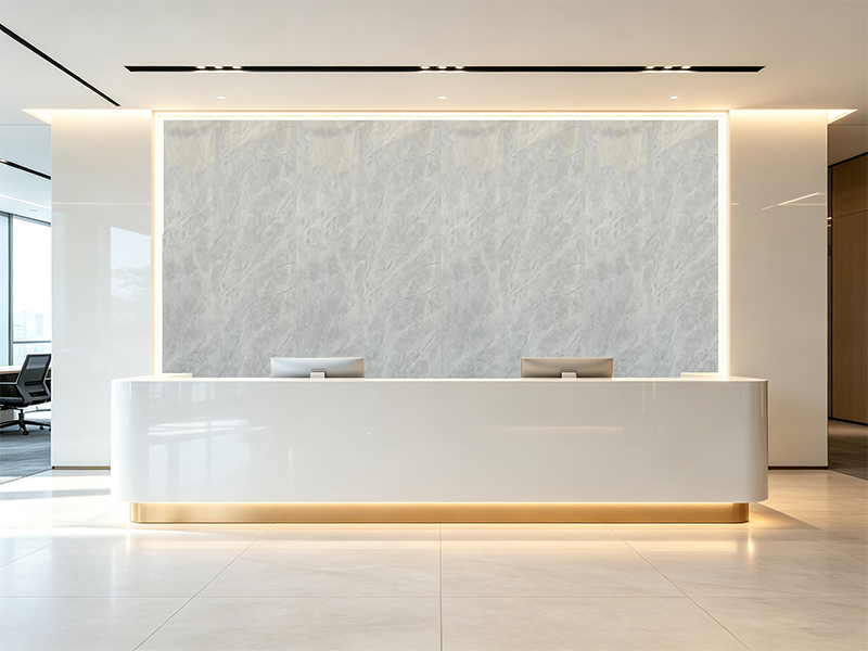 PVC marble sheet light grey marble texture for company reception feature wall