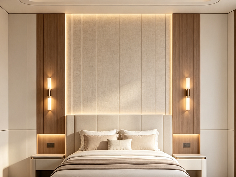 Bamboo wall panel for hotel bedroom interior decoration, factory bulk supply for hotel room renovation and residential bedroom projects
