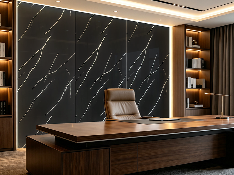PVC marble sheet black with white veins for executive office feature wall