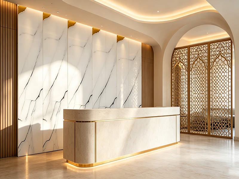 Bamboo wall panel for luxury hotel reception lobby interior, factory bulk supply for high-end hospitality project decoration