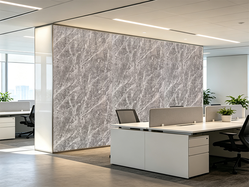 PVC marble sheet light grey marble texture for open office feature wall
