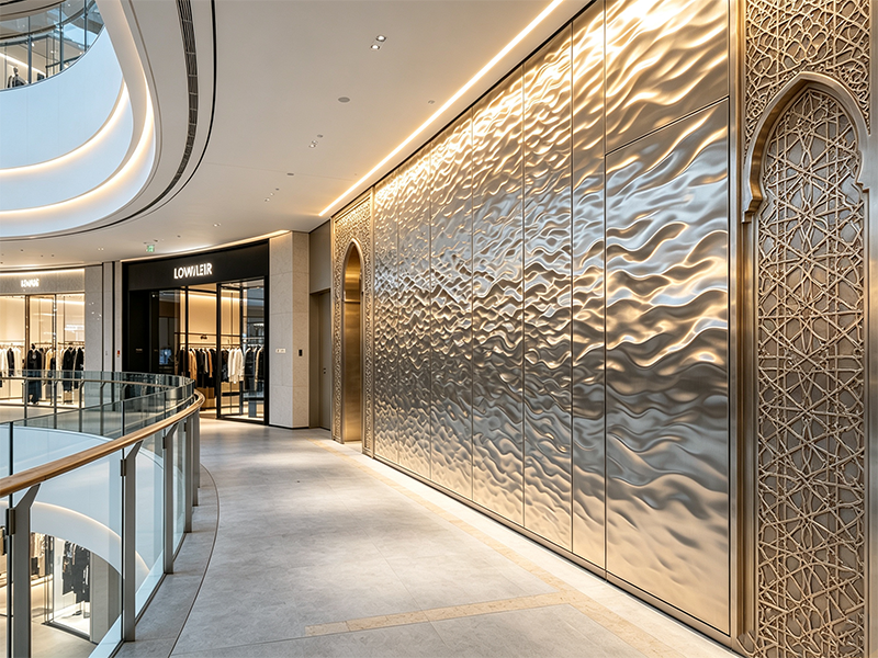 Bamboo wall panel for shopping mall corridor decorative wall, factory bulk supply for commercial shopping center interior projects