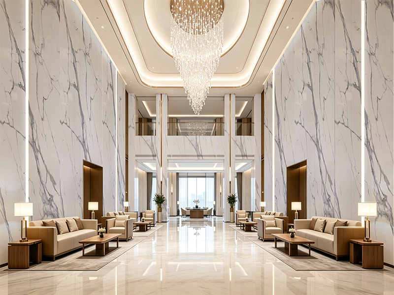 PVC marble sheet Carrara white marble vein for hotel lobby wall decoration