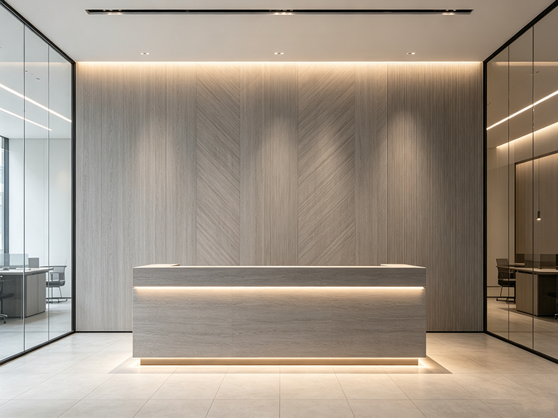 Bamboo wall panel for modern office reception desk backdrop, factory bulk supply for commercial office interior renovation
