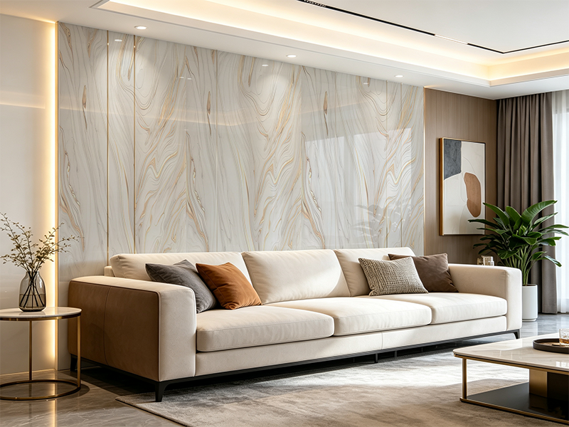 PVC marble sheet Carrara white for sales office lobby reception wall
