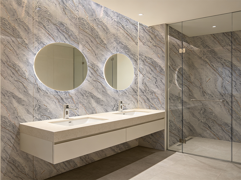 PVC marble sheet grey marble pattern for commercial restroom wall cladding