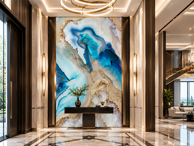 PVC marble sheet blue artistic vein for entry hallway accent wall decoration
