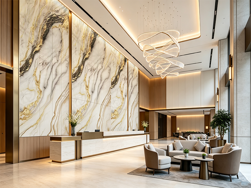 PVC marble sheet gold flowing vein for hotel lobby feature wall decoration