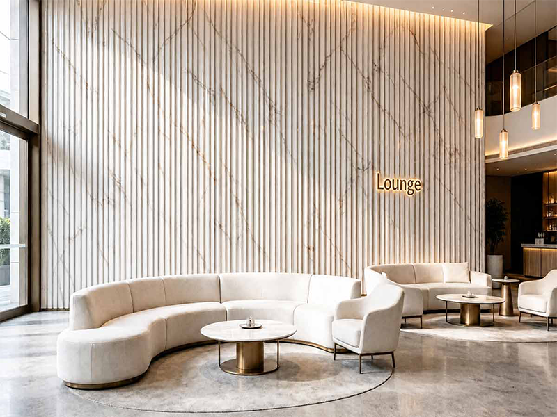 WPC fluted wall panel for luxury hotel lobby and lounge area