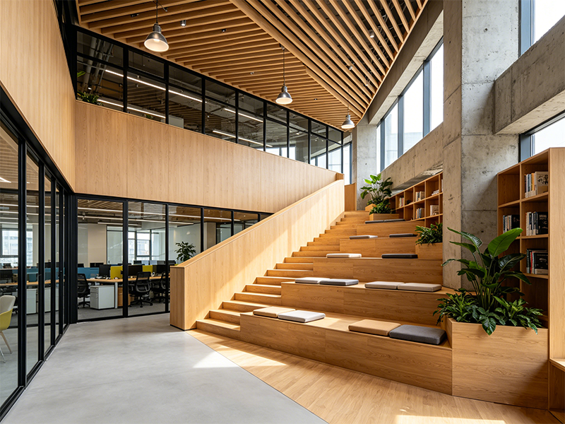 Bamboo wall panel for commercial building staircase interior decoration, factory supply for large commercial renovation projects