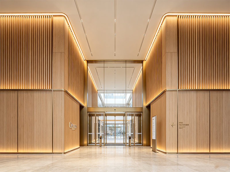 Wood grain WPC wall panel for office corridor wall cladding
