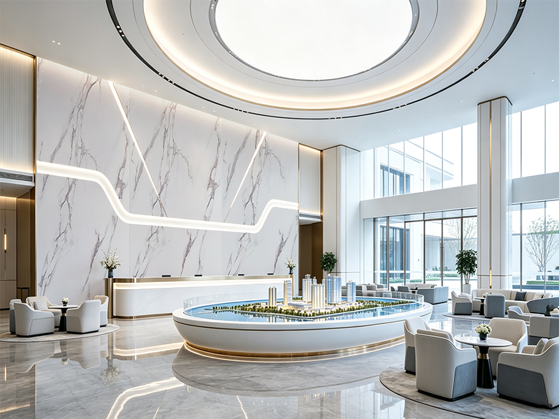 PVC marble sheet Carrara white for sales office lobby reception wall