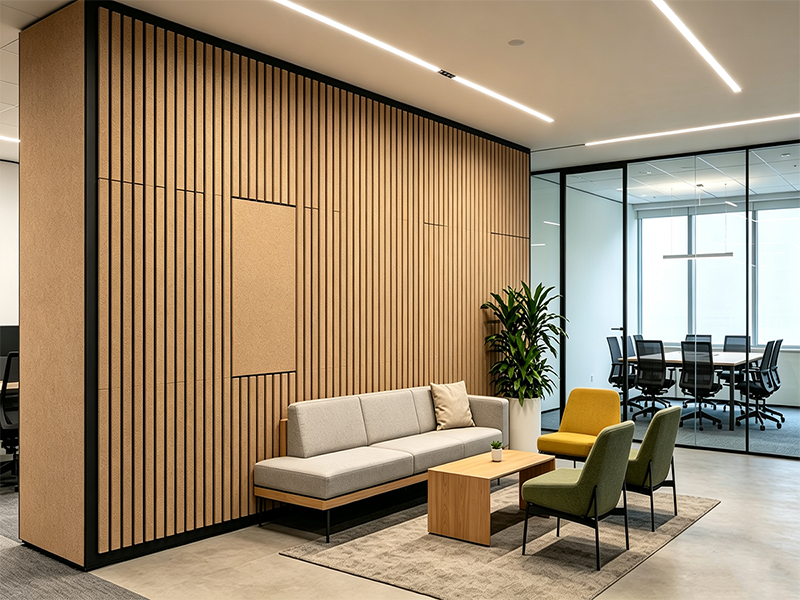 Acoustic slat wall panel for office lounge meeting room interior decoration