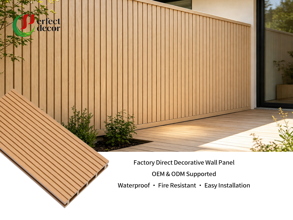 Outdoor WPC slat wall panel exterior fence decorative render for residential yard project