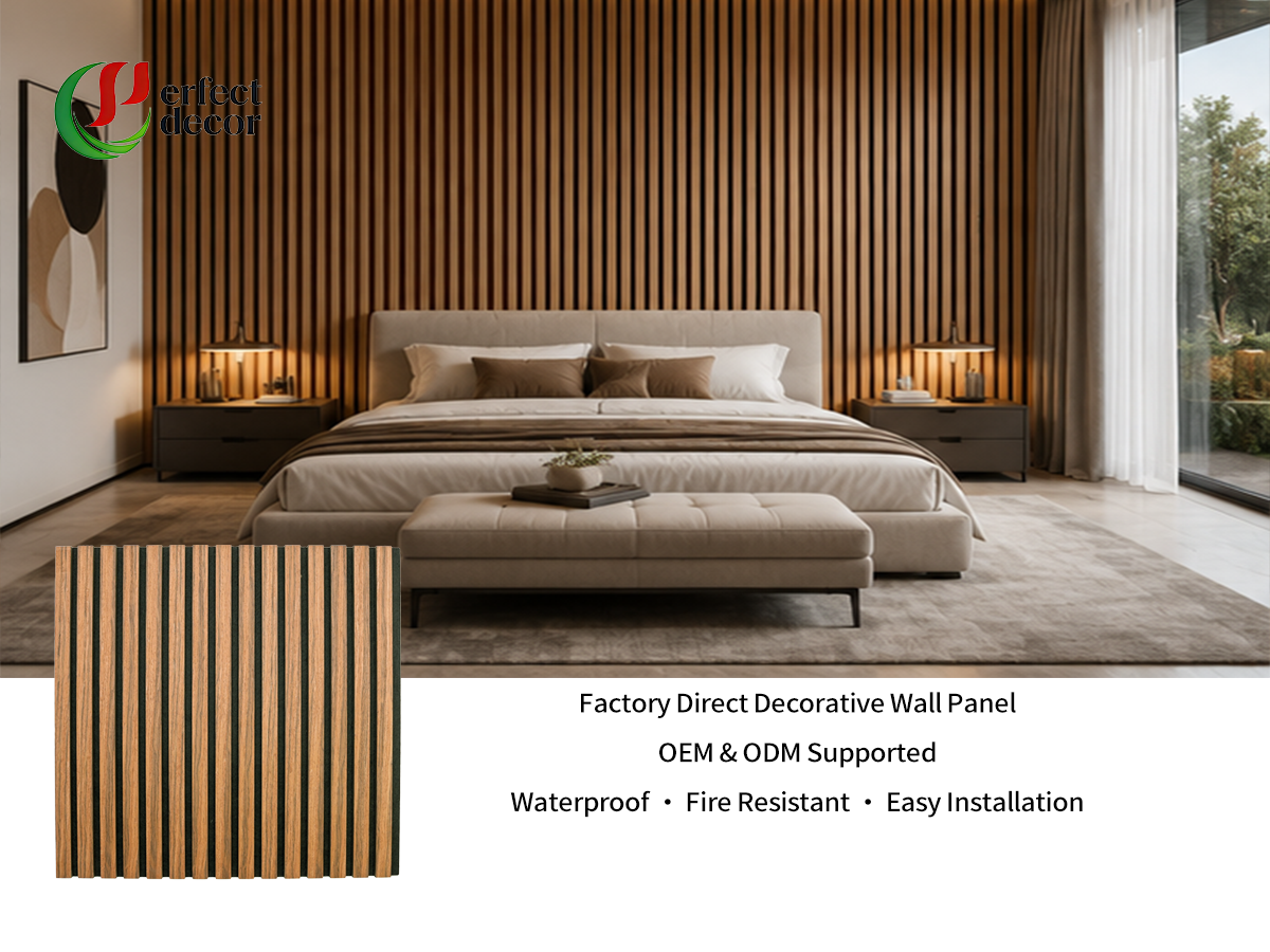 Long slat wooden acoustic wall panel, sound absorbing wall cladding for bedroom background wall decoration