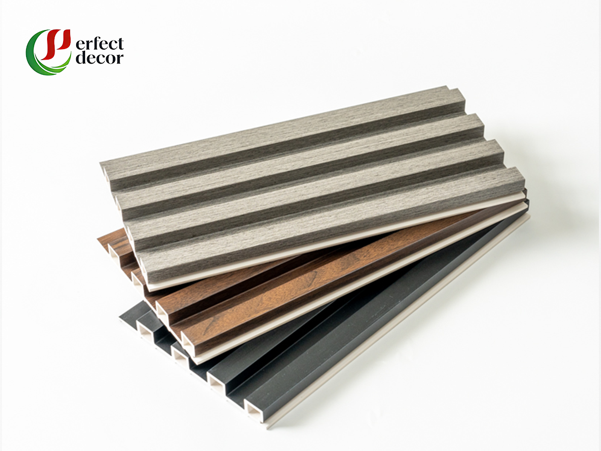 WPC 3D Fluted Wall Panel Grooved Slat Sample, Waterproof Decorative Wall Cladding|