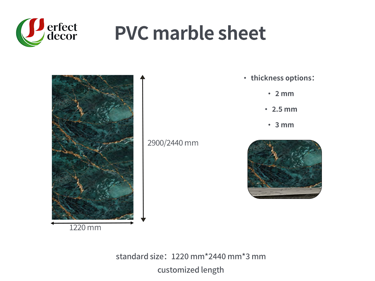 Green Gold PVC Marble Sheet for wall interior decoration