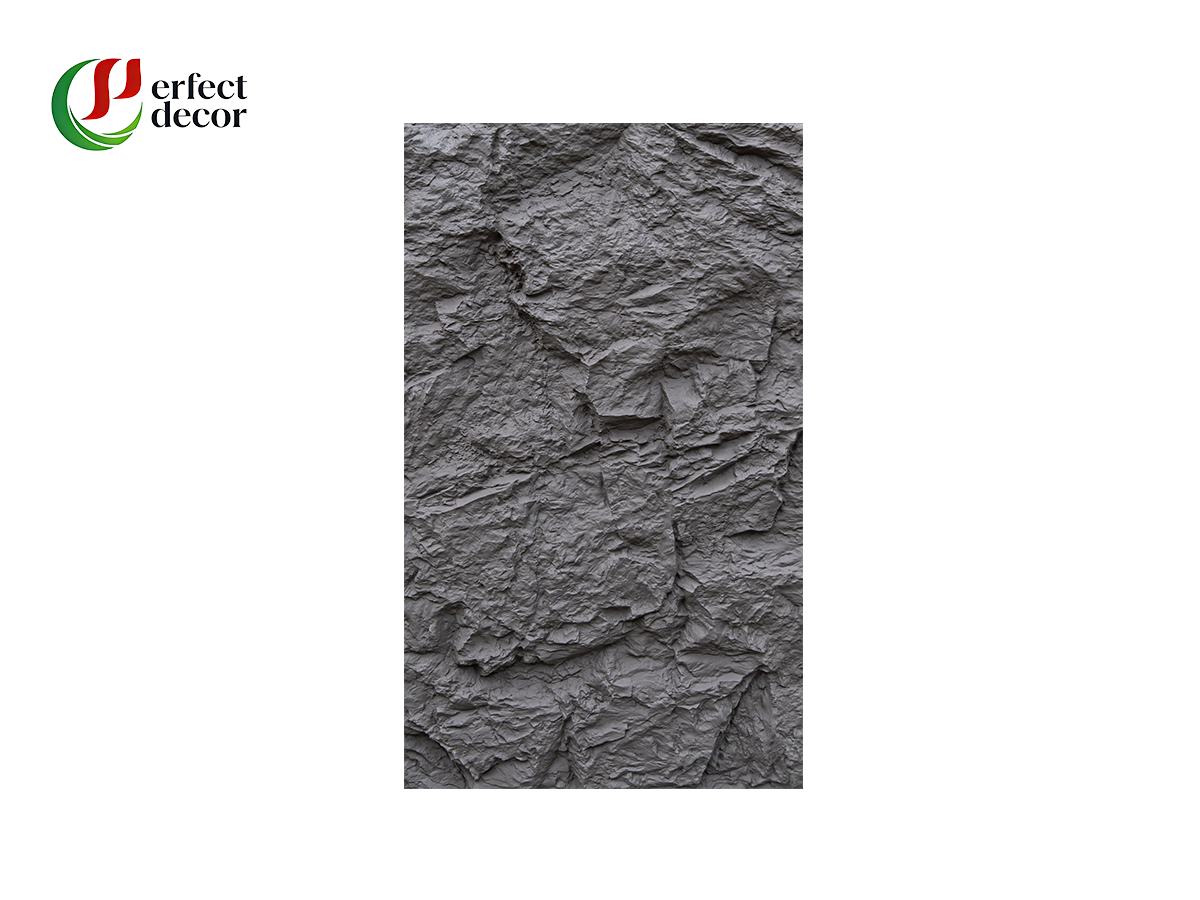 Dark grey rough texture PU stone wall panel sample