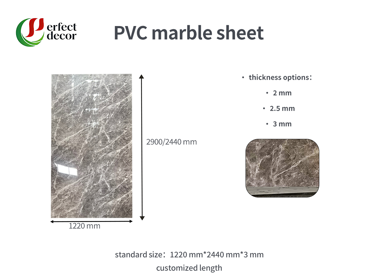 Light grey PVC marble sheet for hotel decorative wall panel