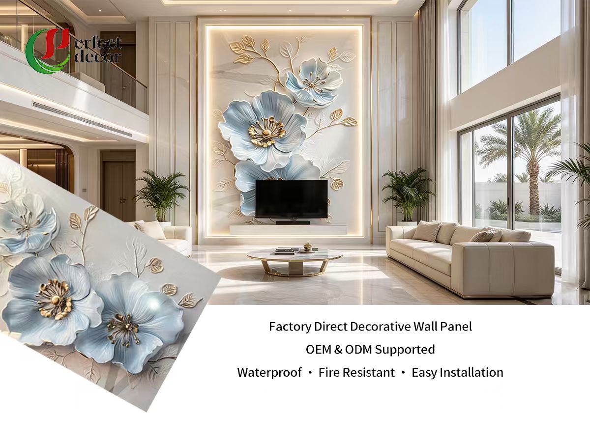 Luxury embossed PVC marble sheet for Saudi villa feature wall decor