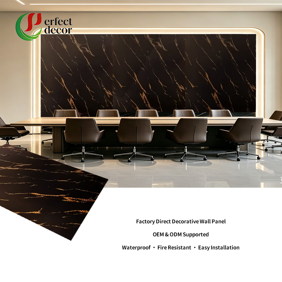 Luxury Black Gold Marble Pattern PVC Wall Sheet For Hotel & KTV Project