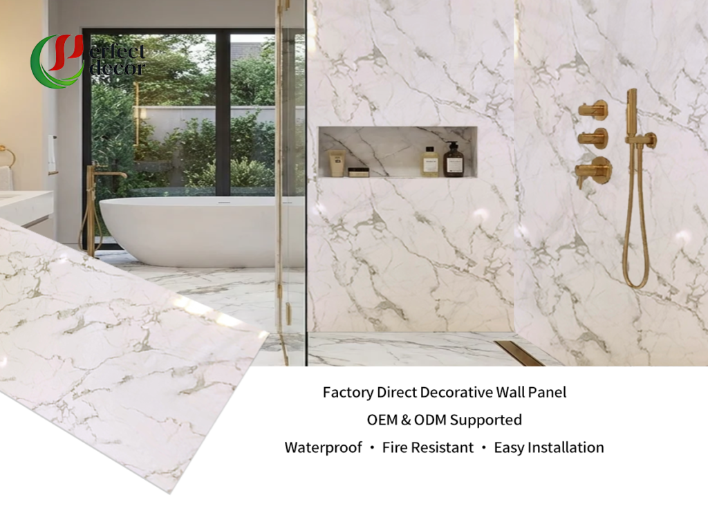 High Gloss Carrara White PVC UV Marble Sheet Waterproof Interior Wall Panel