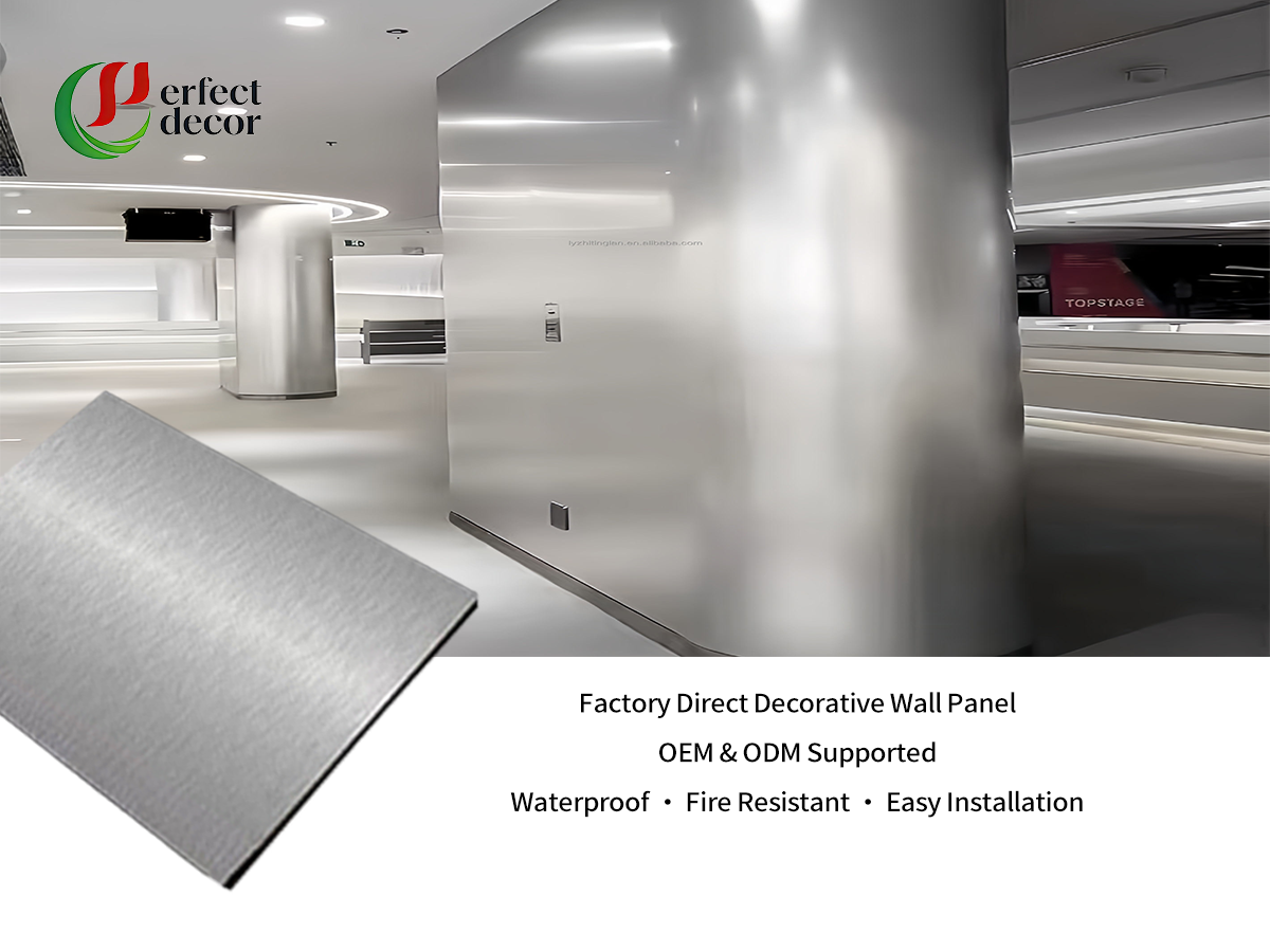 Bamboo wall panel metal texture for commercial interior decoration, factory bulk supply for office & retail projects