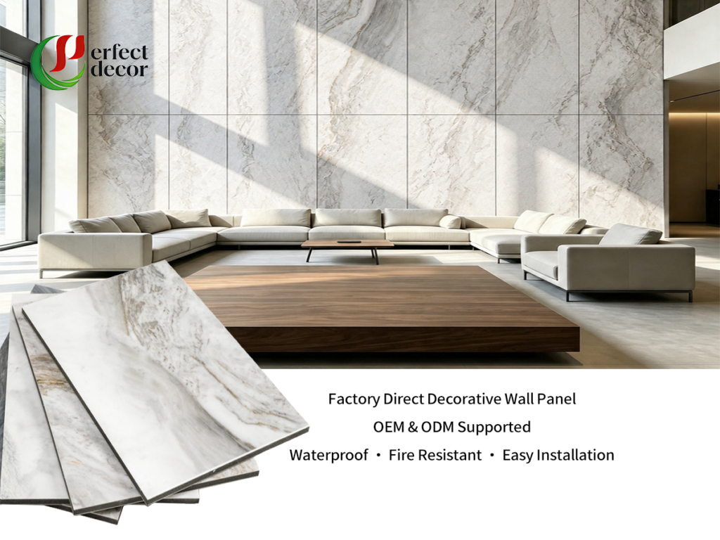 Marble Texture Bamboo Charcoal Wall Panel Waterproof Interior Wall Cladding For Hotel Villa Decoration