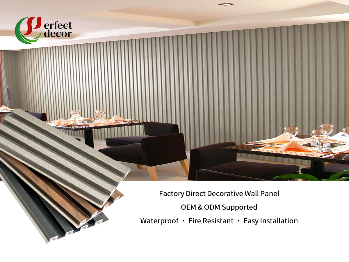 Waterproof WPC 3D Fluted Wall Panel Vertical Grooved Slat Decorative Wall Cladding