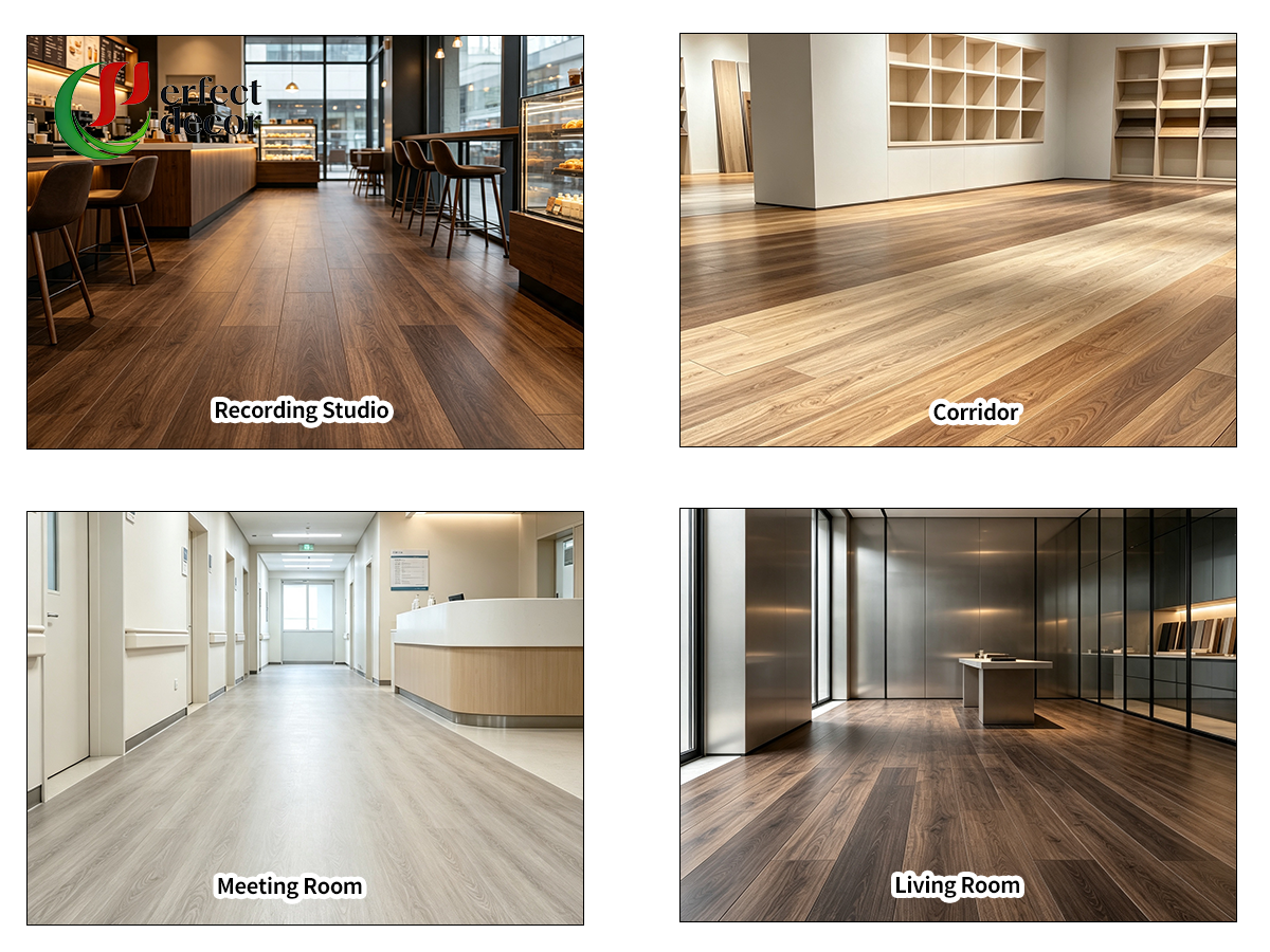 SPC flooring interior renderings, wood grain vinyl floor commercial residential decoration effect