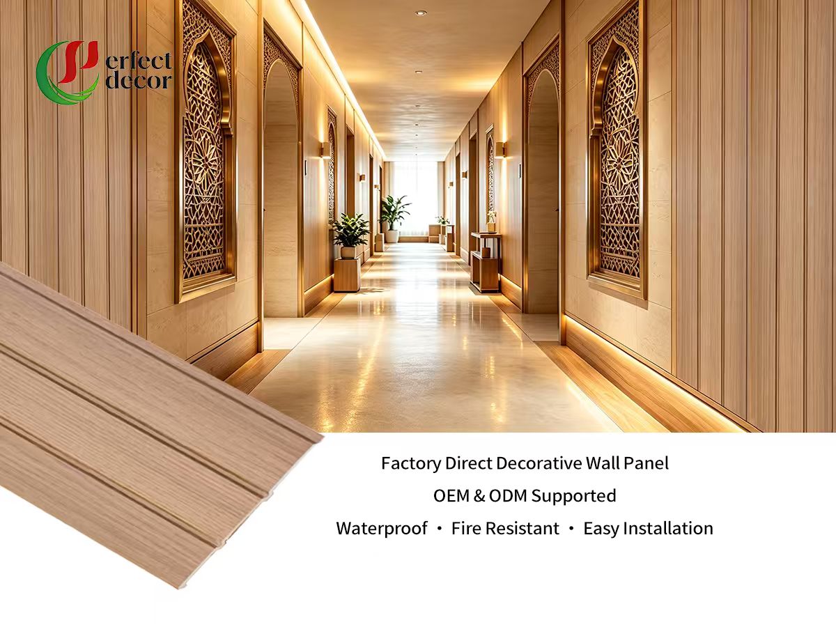 Slatted WPC wall panel corridor hallway interior decoration project render