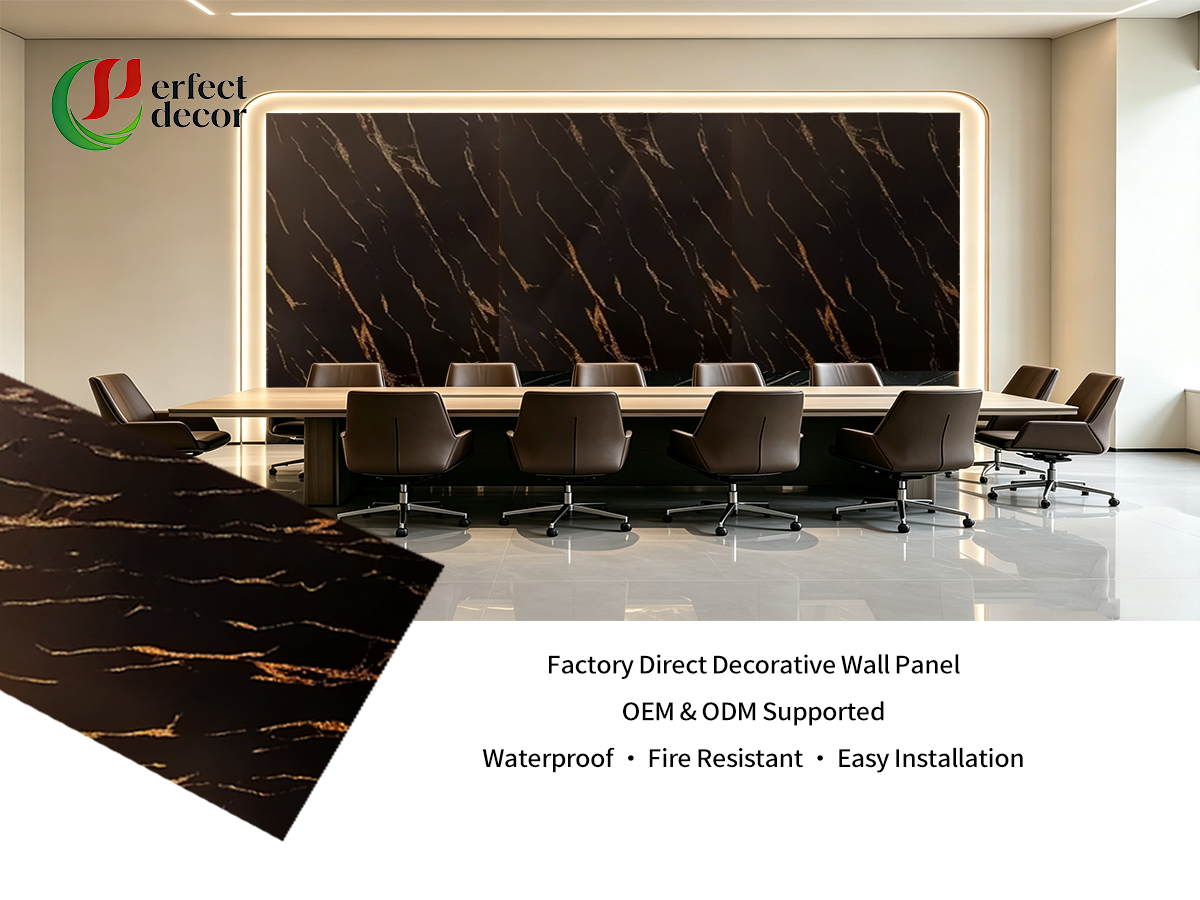 Black Gold PVC Marble Sheet for Hotel Interior Wall Decoration