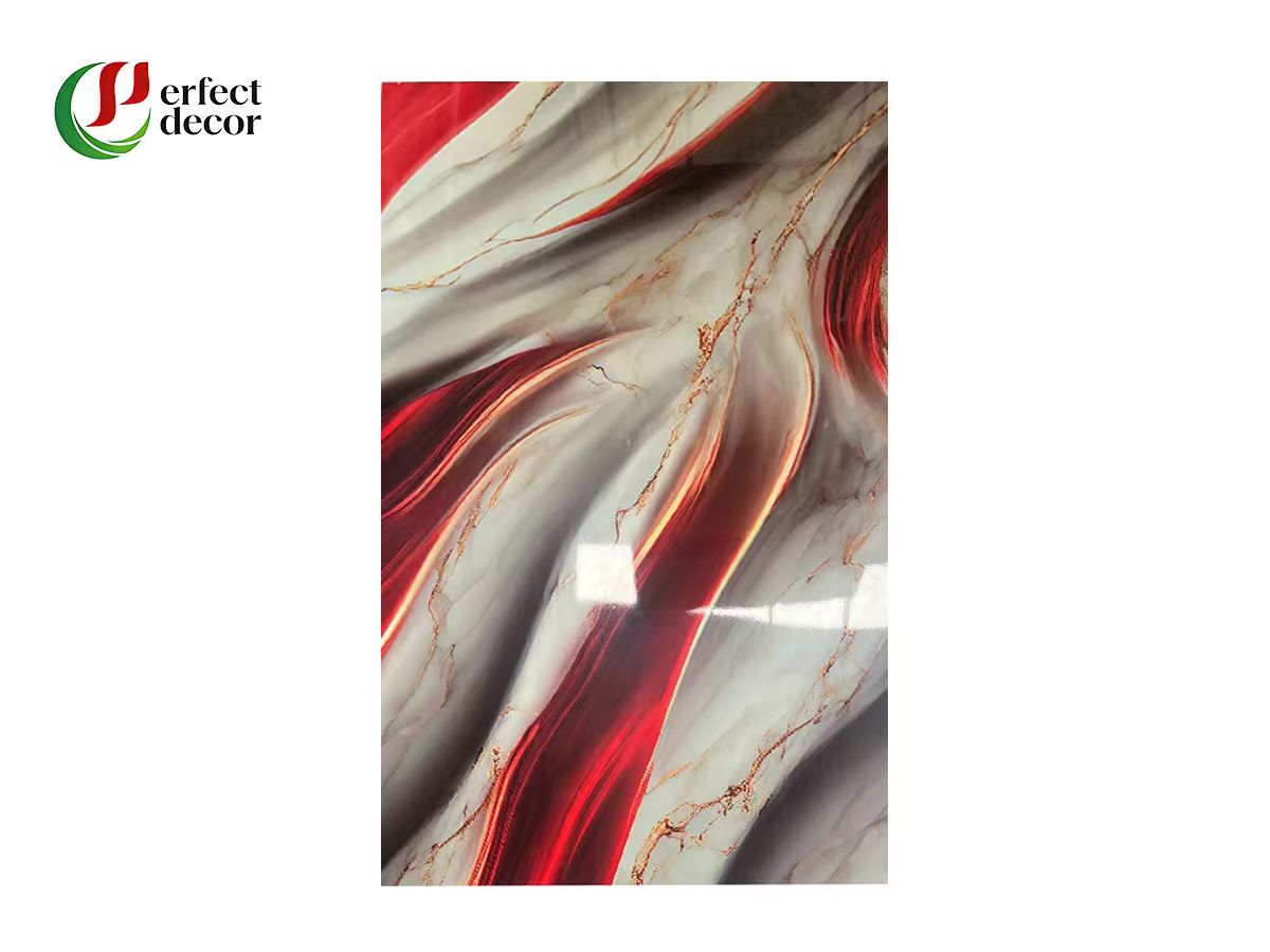 Red flow‑vein PVC marble sheet surface texture