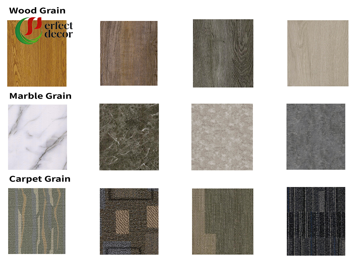 SPC flooring color swatches, wood & marble pattern vinyl floor color collection