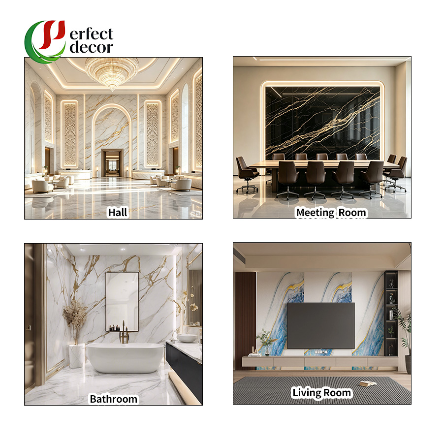 PVC UV Marble Sheet Color Chart, Multiple marble pattern samples for wall panel customization