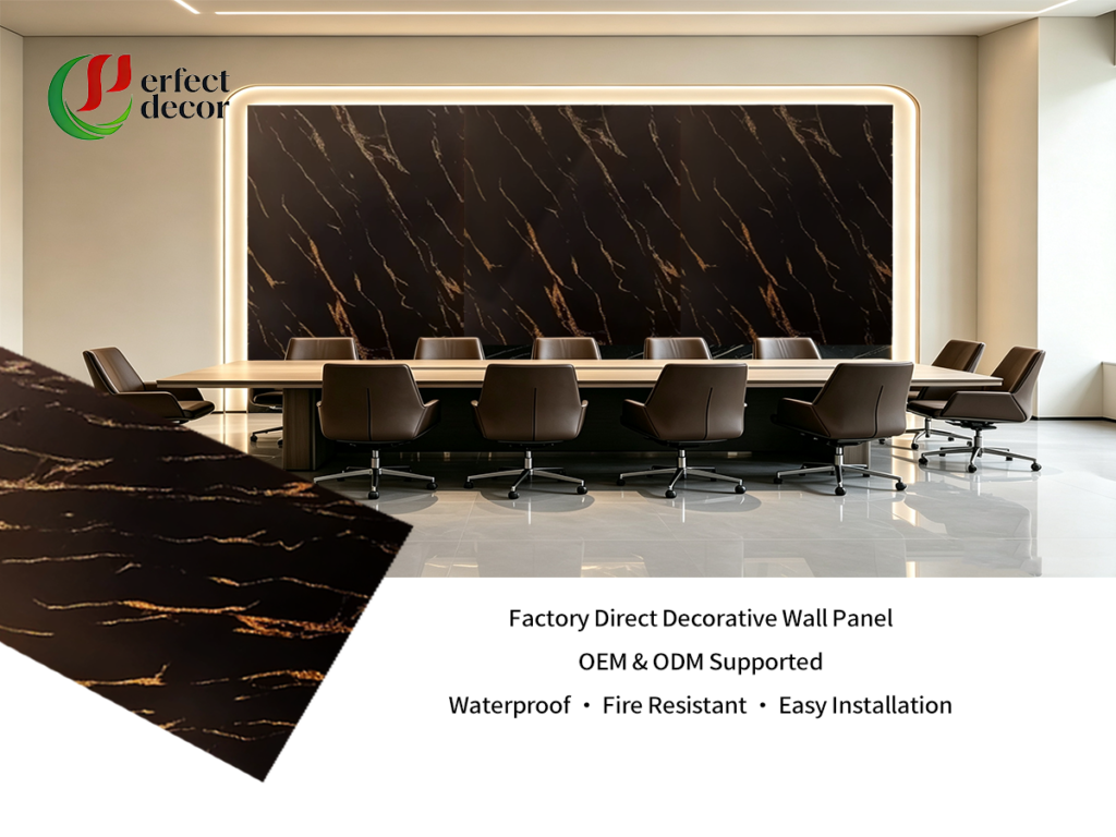 Luxury Black Gold Marble Pattern PVC Marble Sheet For Hotel & KTV Project