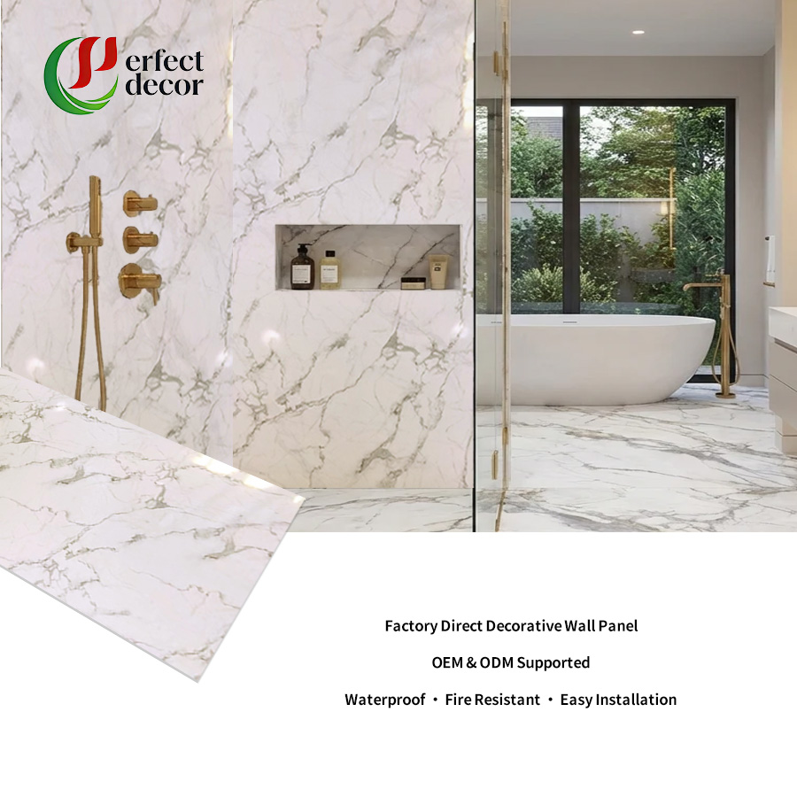 High Gloss Carrara White PVC UV Marble Sheet Waterproof Interior Wall Panel