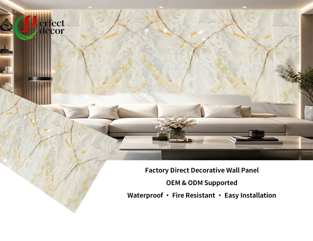 Marble Effect WPC Slat Wall Panel Waterproof Fluted WPC Wall Cladding for Hotel Villa Interior Decoration