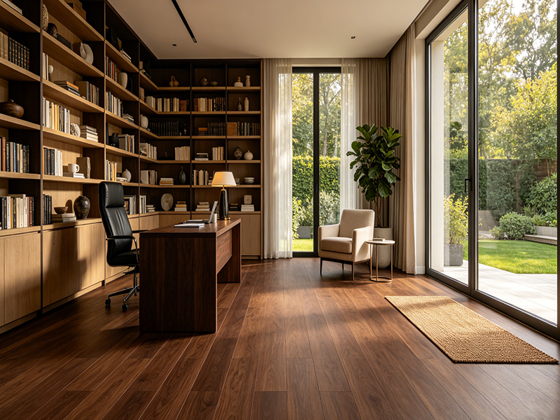 Dark walnut wood SPC flooring for villa home office, waterproof luxury vinyl flooring for study room interior decoration