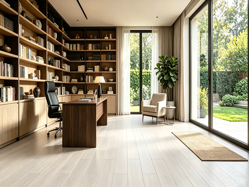 Light natural wood SPC flooring for home library & home office, waterproof click vinyl flooring for villa study room