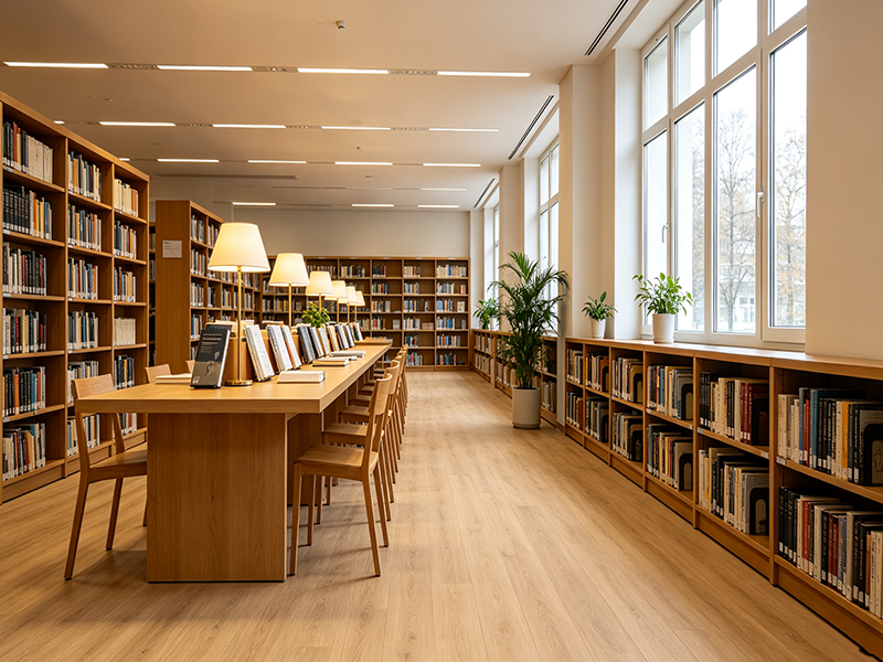 Natural wood grain SPC flooring for library reading room, heavy duty waterproof vinyl floor for school commercial space